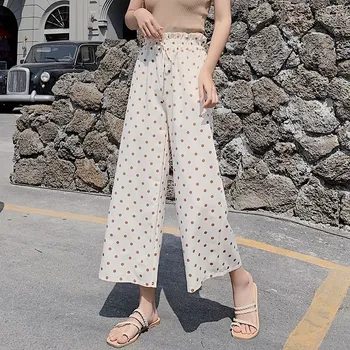 

Streetwear 2019 Summer Polka Dot Pants Women Korean Boho High Waist Wide Leg Pant Loose trousers women pantalon femme