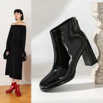

Genuine Leather Zipper high Heels Party Night Club Shoes Woman 2020 Winter Big Size Women Ankle Boots