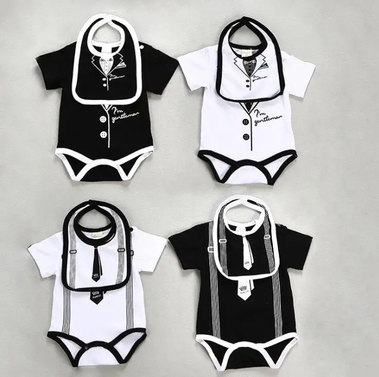 

Gentleman Baby BOY Rompers Cotton Saliva Towel Summer Treasure bao shen