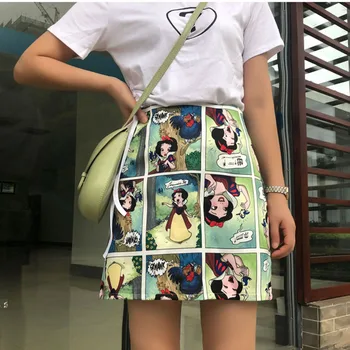 

SONDR Snow White Cartoon Print Mini Skirts Summer High Waist Pencil Skirt Beach Warp Skirts Design Korean Vintage Slim Fit Sexy