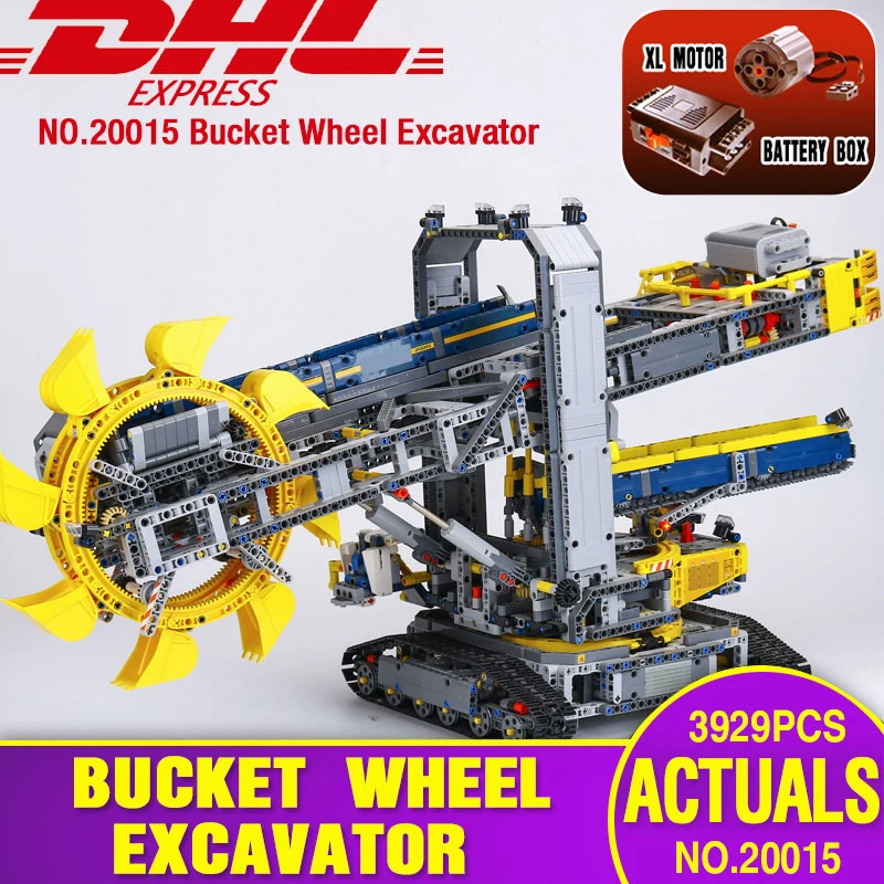 Baratos 20015 juguetes técnicos para coches compatibles con Legoing 42055 excavadora de ruedas de cubo juego de bloques de construcción niños juguetes para Navidad regalos