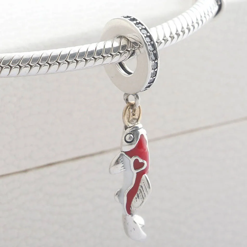 

Women Bracelets Pendant Silver DIY Jewelry Lucky Fortune Carp Fish Dangle Charm fit Lady Bracelet Bangle Red Enamel Bead