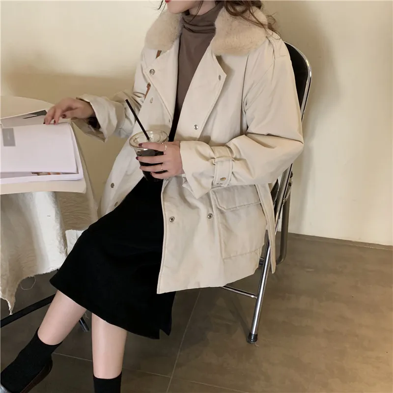 Модный корейский женский пуховик, винтажная Женская куртка, шерстяное пальто с воротником, Женская бархатная зимняя одежда 2019