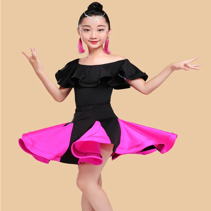 Новинка, платья для латинских танцев для девочек, одежда для выступлений, профессиональное платье с коротким рукавом для латинских танцев, Одежда для танцев на сцене для детей