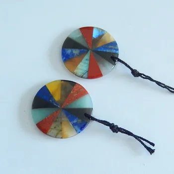 

Labradorite,obsidian,Red river jasper,Amazonite,Yellow opal Intarsia round Earrings,25x3mm,6.4g