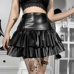 Gótico plissado mini saia y2k academia japonês coréia sexy bandagem curto saia feminina e menina rua cintura alta ilhós saia preta