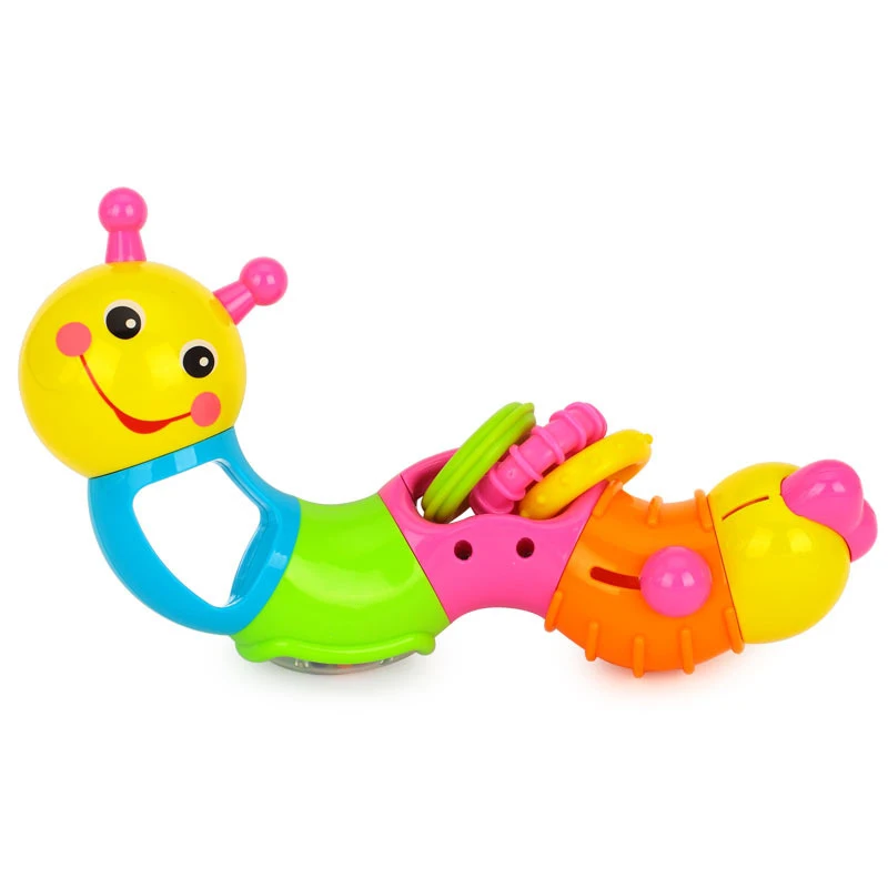 Worm Rattle Toys Baby Toys 6 to 12 Months with Rotary Head, Holding Rings, Colorful Beads, Small Mirror and Twisting Game