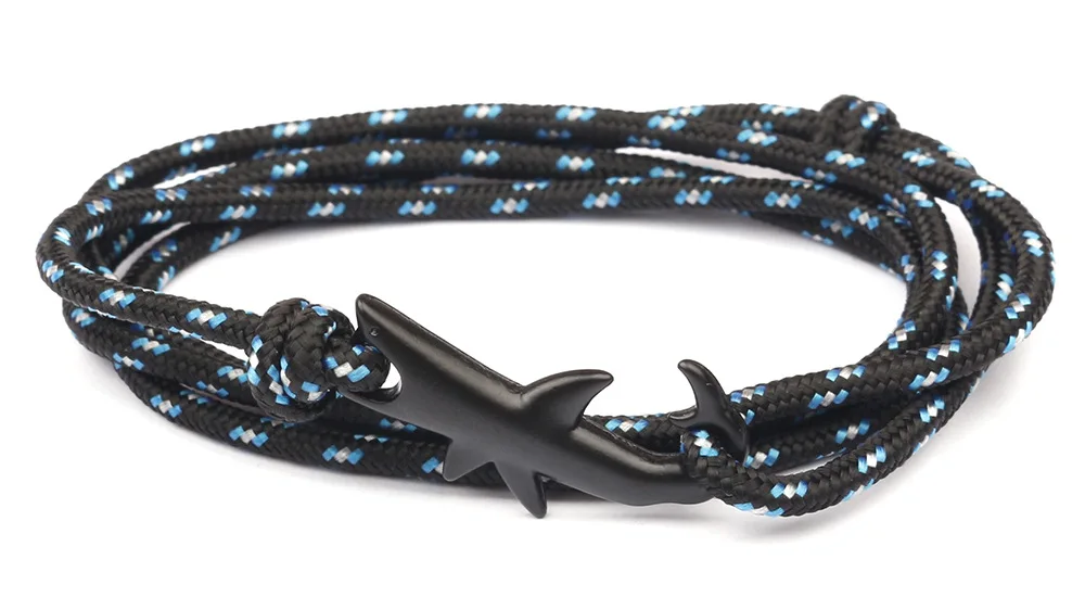 Браслеты викингов черный цвет Акула многослойный веревка браслет для мужчин женщин Шарм выживания Веревка Цепи мужской ювелирный браслет