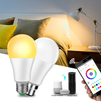 

Dimmable 15W E27 WiFi Smart Light Bulb LED Lamp App Operate Alexa Google Assistant Voice Control Wireless Wake up Smart Lamp B22