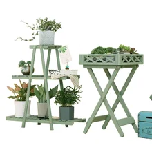 Solid Wood Balcony Indoor and Outdoor Green Sorrel Succulent Flower Shelf Living Room Floor Anti-corrosion Wood Pot Rack