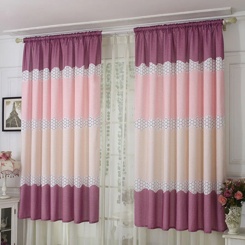 Модные новые простые современные полосатые принтованные занавески для спальни гостиной, короткие занавески, оконные украшения для балкона, занавески из полиэстера - Цвет: Фиолетовый