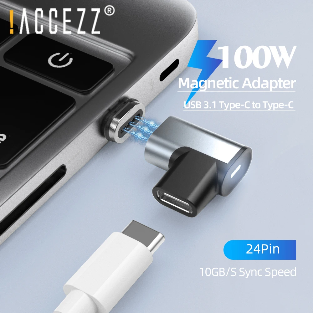 ! Магнитный адаптер ACCEZZ 100 Вт USB C 24 контакта PD быстрая зарядка Type магнитный