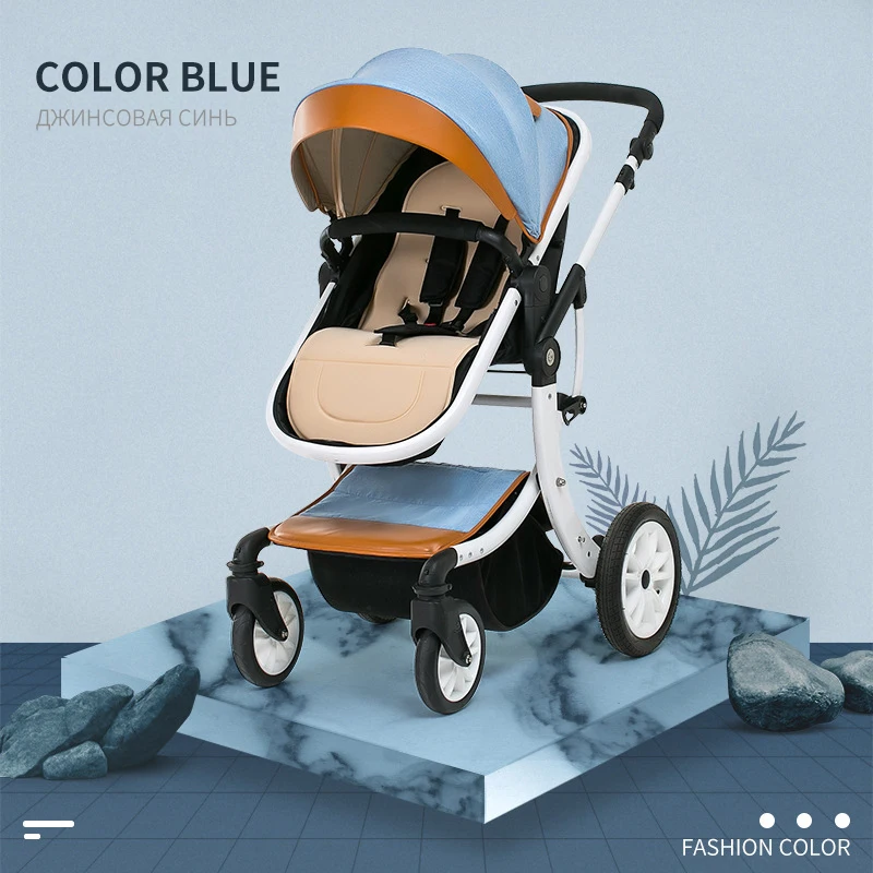 Blue Детская коляска может сидеть откидываясь высокий пейзаж складной амортизатор светильник новорожденный автомобиль - Цвет: Blue