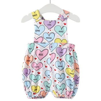 

New Born Baby Clothes Girls Rompers Love Heart Pink Ruffle Romper Rainbow Bloomers Toddler Jumpsuit Cute Infant Clothing Summer