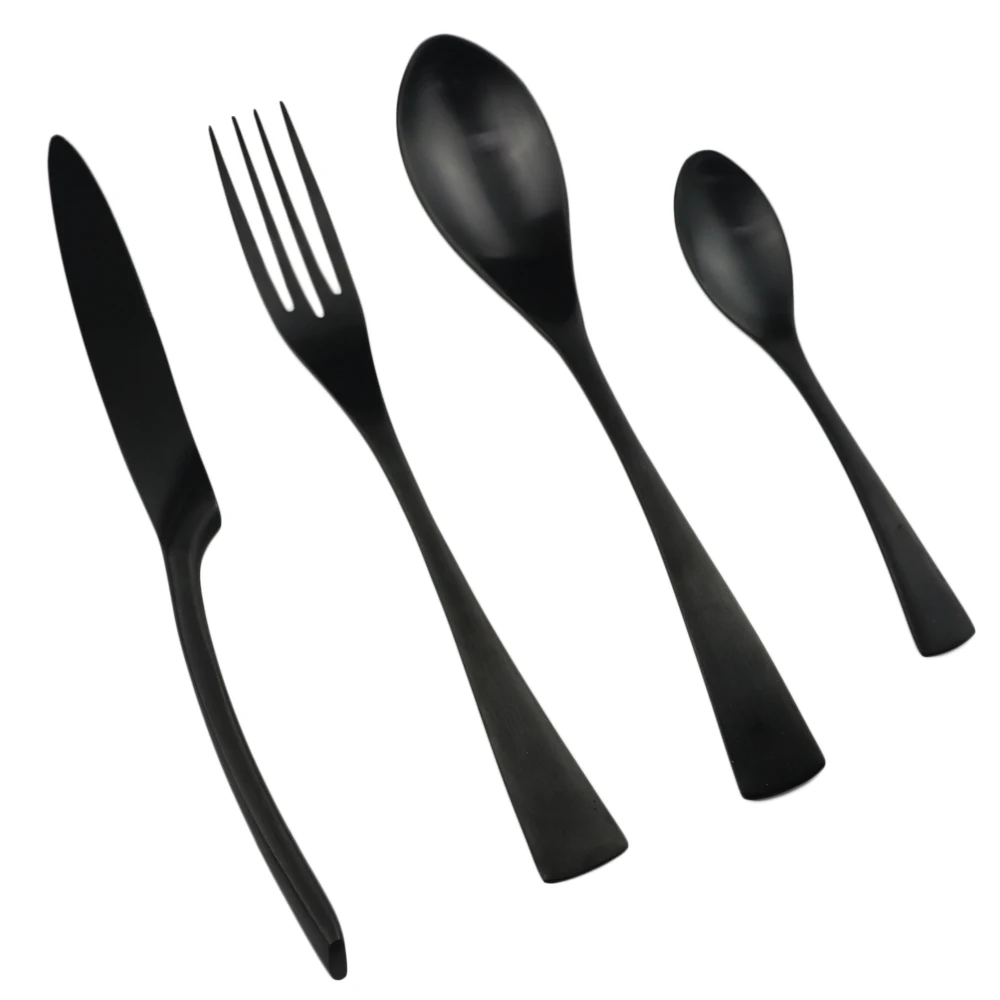 

4pcs Knife Fork Spoon Flatware Set Black Cutlery Set 304 Stainless Steel Dinnerware Set Metal Reusable Kitchen Tableware Set