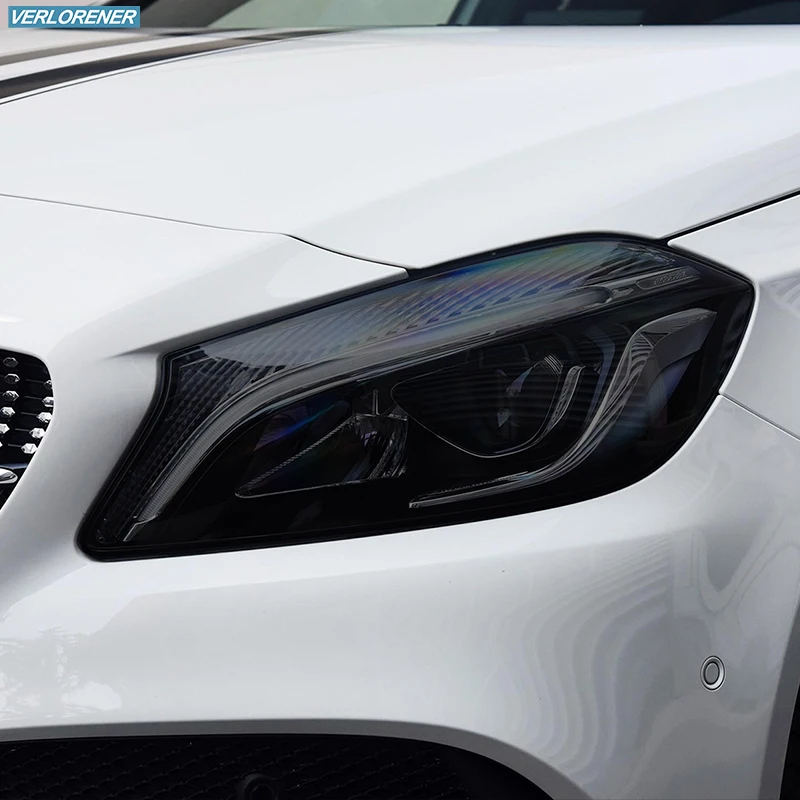 

2 Pcs Car Headlight Protective Film Smoked Black Tint Wrap Vinyl Transparent TPU Sticker For Mercedes Benz A Class W176 A45 AMG