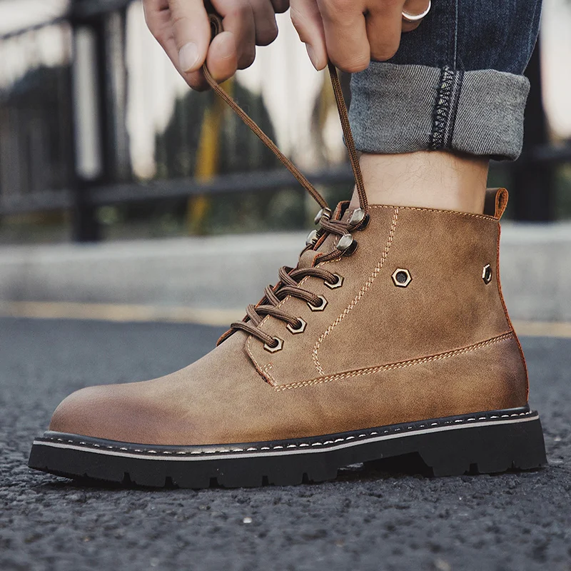 KATESEN New Plush keep Super Warm Men Boots Winter Boots Rubber Plush Snow Boots England Retro ankle boots For Men Winter Shoes