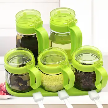 

Glass Seasoning Jar Glass Oil Pot Seasoning Box Salt Tank Seasoning Tank Household Seasoning Bottle Storage Box Combination Set