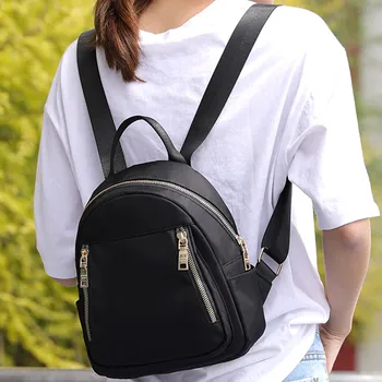 

Mini Solid Color Nylon Backpacks Women Simple Zipper Backpack Casual School Rucksack 2020 Girls Waterproof Book Phone Mochila