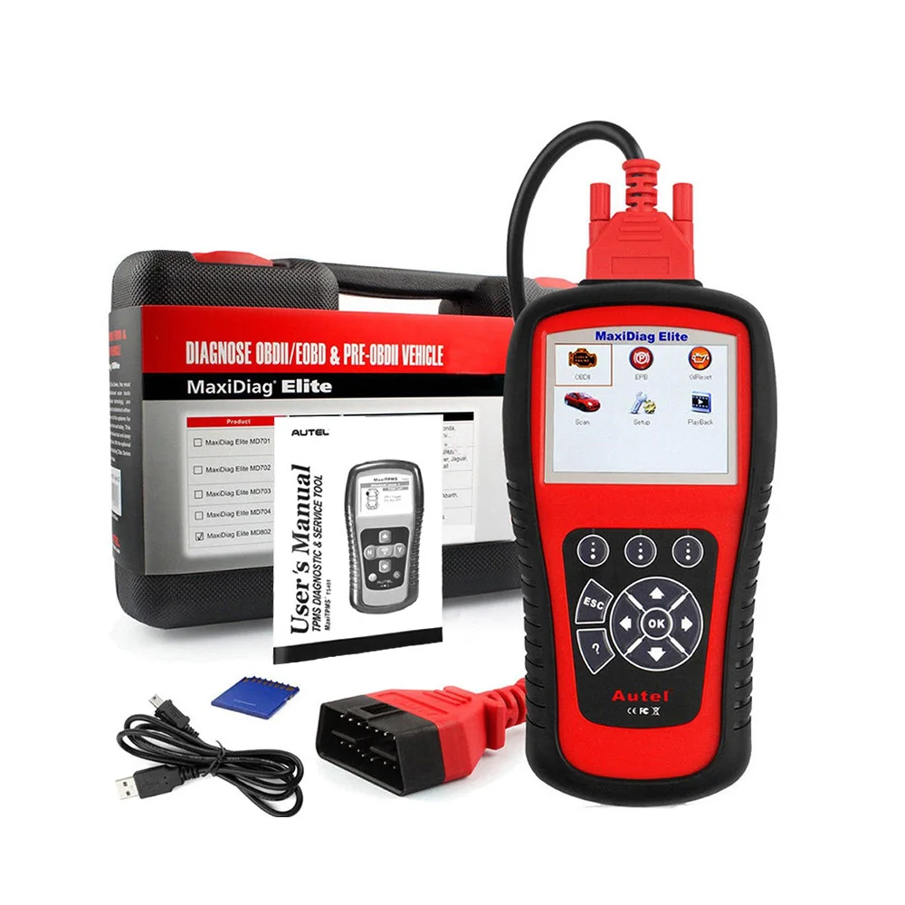 AUTEL MaxiDiag Elite MD802 OBD2 сканер Все системы Детектор автомобиля OBDII считыватель кода EPB сброс масла OBD 2 диагностический инструмент PK MD805