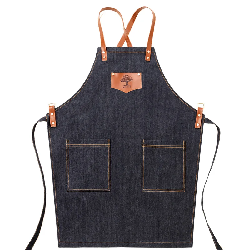 Denim apron custom logo Korean fashion Chinese restaurant with the same work clothes printing barista tea shop men and women