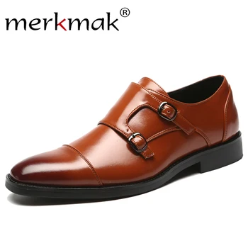 

Merkmak Spring Men Leather Shoes Comfortable Slip On Metal Buckle Design Dress Casual Leather Shoes Office For Man Big Size 48