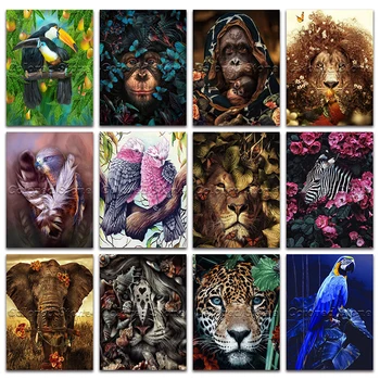 

5D Full Square Diamond painting embroidery Cross stitch Parrot monkey lion eagle zebra elephant leopard Drill Drawing mosaic 448