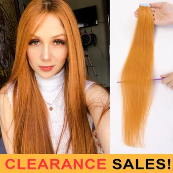 

Clearance Sale Colorful Hair Extensions Orange Tape in Hair Extensions 100% Human Hair 10pcs/set Double Sided Skin Weft NonRemy