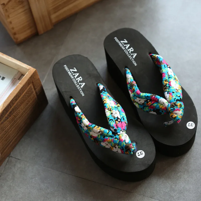 

2017 Summer New Style Slippers Fashion Korean-style Thick Bottomed Slanted Heel Flip-flops Women's Anti-slip Beach Sandals