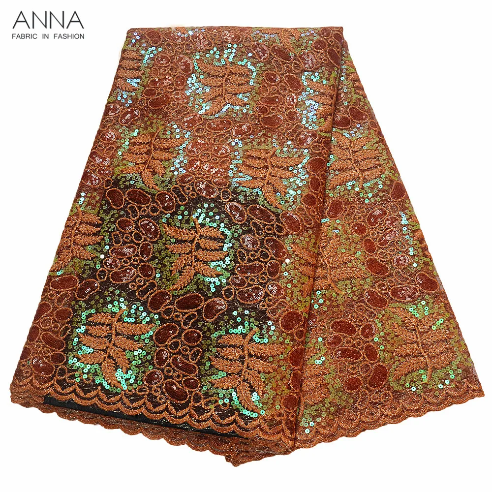 

Nigerian orange lace fabrics French lace fabric 2019 high quality laces embroidered with sequins african lace fabric for dresses