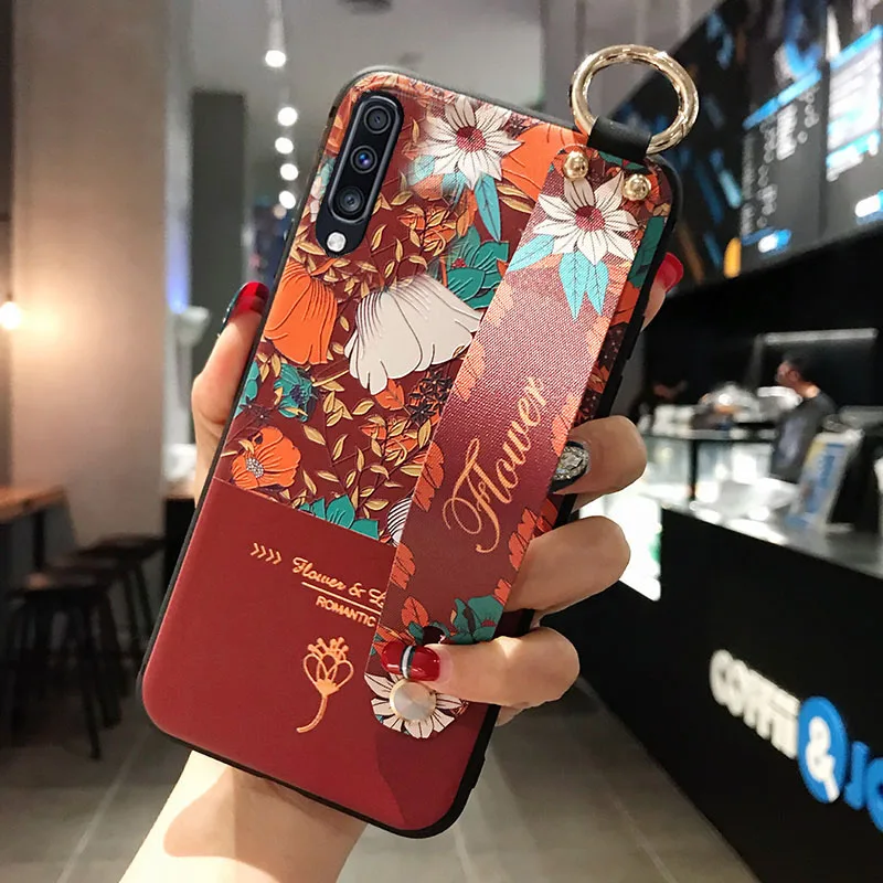 Матовый чехол с 3D рельефным цветком для samsung Galaxy S10e S9 S8 S10 Plus Note 8 9, ремешок на руку, мягкий чехол, роскошный чехол с подставкой - Цвет: Зеленый