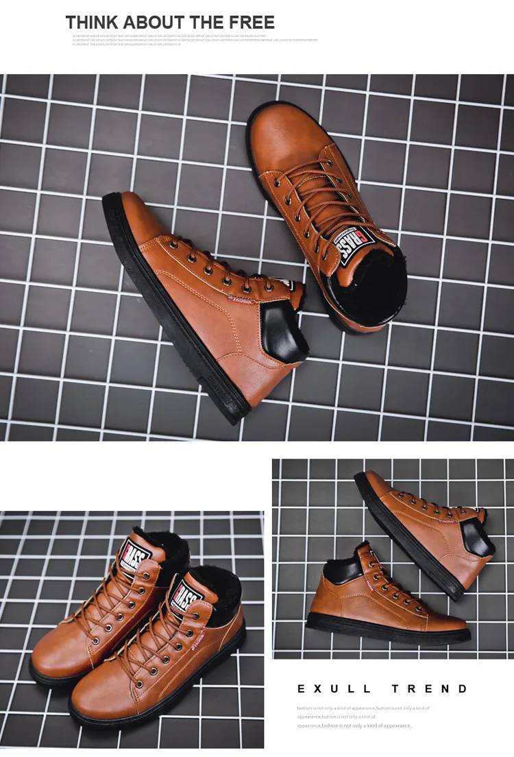 Модные кожаные ботильоны для мальчиков; водонепроницаемые зимние ботинки; коллекция года; Классическая обувь; Мужская плюшевая обувь; мужские ботинки