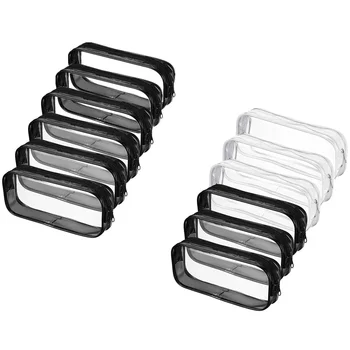 

6 Pieces Clear PVC Pen Pencil Case with Zipper, for School Office Stationery, Portable Transparent Pencil Bag Makeup Pouch
