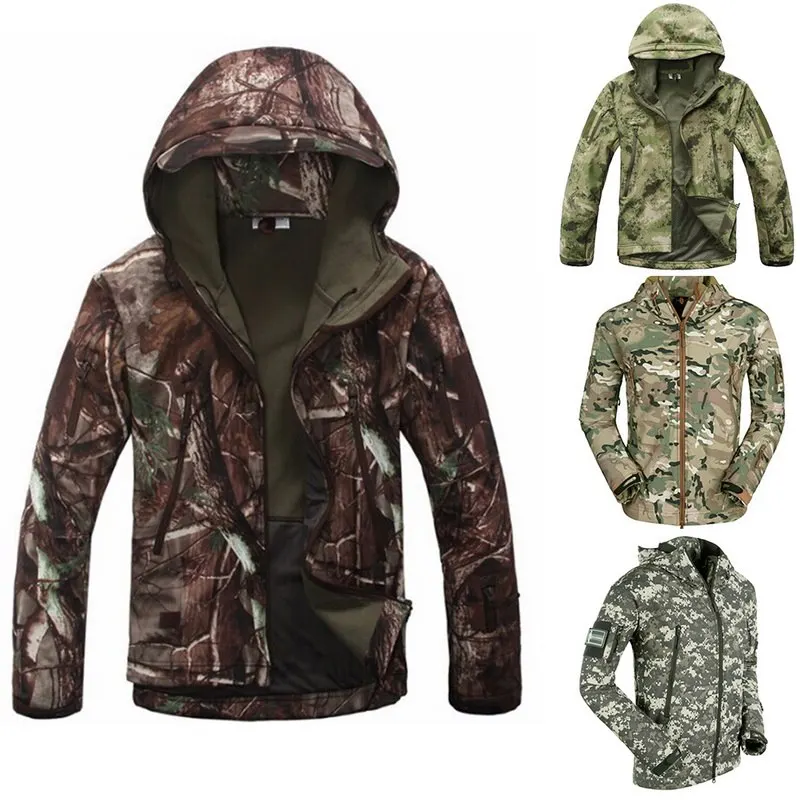 Buy DIHOPE Men Shark Soft Shell Military Tactical Jacket Waterproof Warm Windbreaker Coat Camouflage Hooded Jacket US Army Clothing