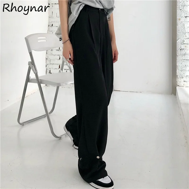 

Pants Women Full Length Trousers Solid High Waist Design Simple All-match Ulzzang Minimalist Popular Basic Teens Newest Vintage