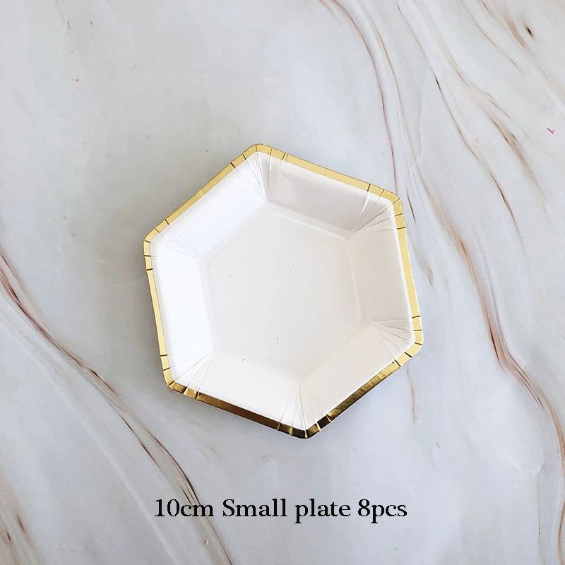 10cm plate 8pcs Одноразовые столовые приборы, вечерние, золотые, белые, бумажные тарелки, соломинки, чашки, набор, для дня рождения, вечеринки, свадьбы, Декор, для детей, для душа, вечерние принадлежности - Цвет: 10cm plate 8pcs