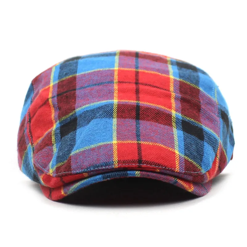 Newsboy Hat Spring Summer Plaid Cotton Men Flat Peaked Cap Women Painter Beret 30