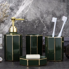Европейский стиль, роскошный благородный зеленый набор для ванной комнаты из четырех частей, керамический набор для мытья, бутылка для лосьона, чашка для ванной, четыре предмета