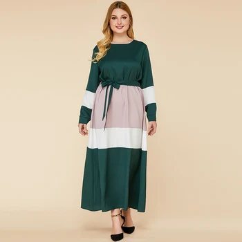

Siskakia Plus Size Dresses Elegant Fashion Color Block Patchwork Long Dress O Neck Full Sleeve Muslim Middle East Spring Clothes