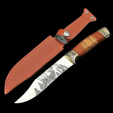 DuoClang 440c стальной Походный нож для выживания палисандр+ Зебра дерево+ латунная головка ручка охотничьи ножи с фиксированным лезвием