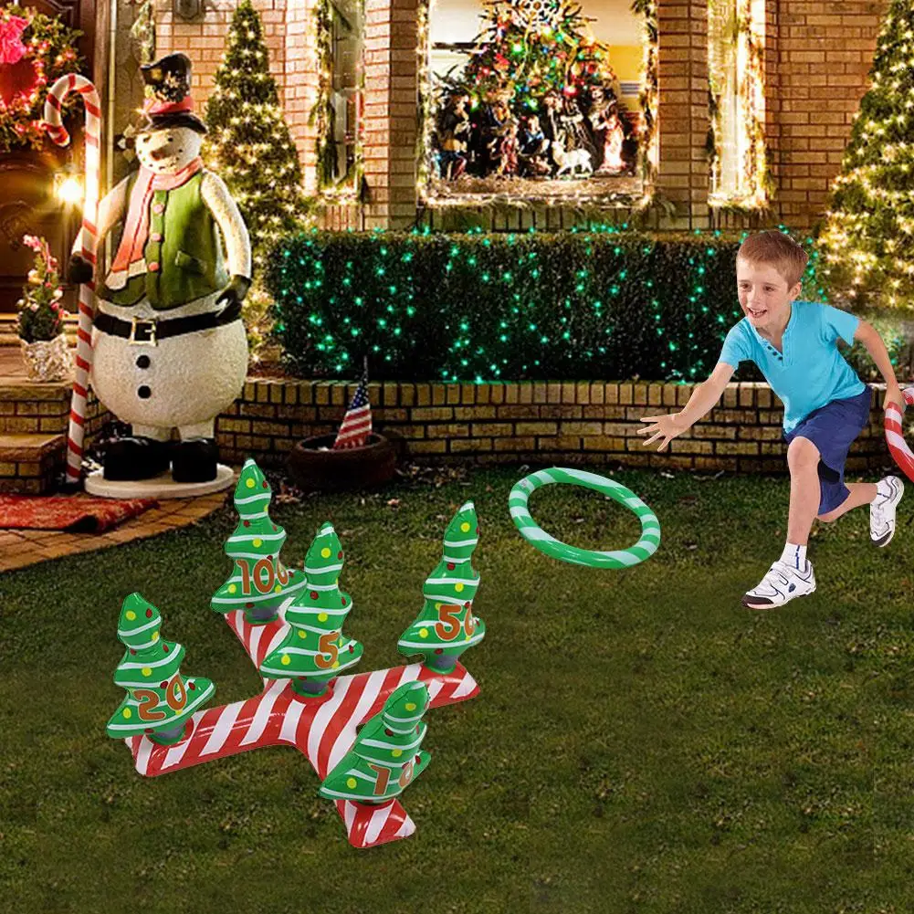 Игра с кольцом, надувная Рождественская елка, игра с 4 пластиковыми кольцами, надувное кольцо, игрушка-головоломка, игра