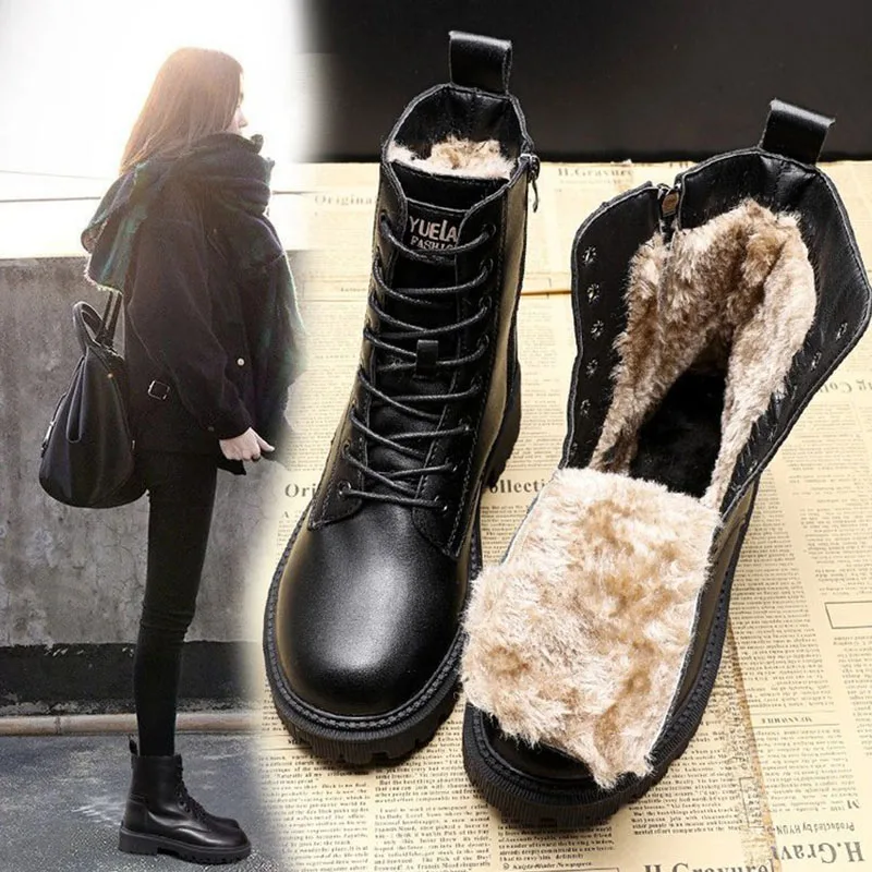 Snow Boots Free Shipping Women's New Cotton Shoes Autumn/Winter Waterproof British Style Martin Ankle Winter Thick Fleece | Обувь