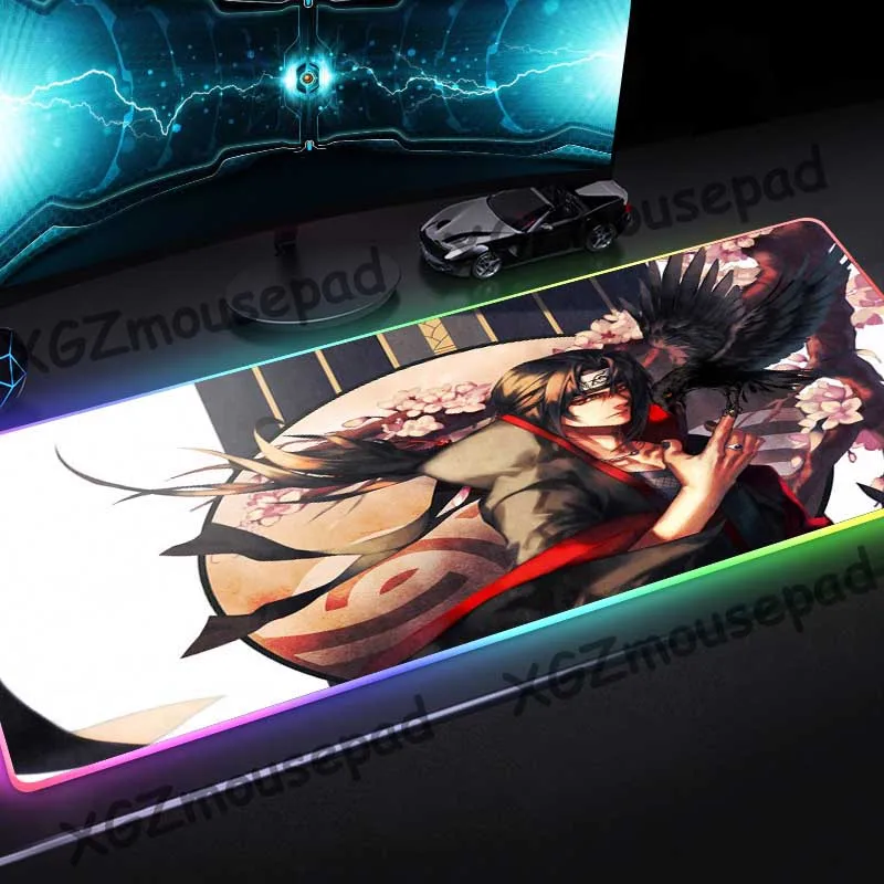 XGZ большой RGB коврик для мыши Блокировка края Наруто Аниме Учиха Итачи пользовательский Офисный Компьютерный стол коврик резиновый нескользящий 900x400/800x300 Xxl