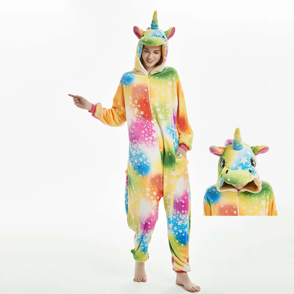 

Unicorn Women Onesie Pajama Kigurumis Pegasus Funny Cute Cartoon Sleepwear adults Zipper Nightie Homewear Carnival One Piece