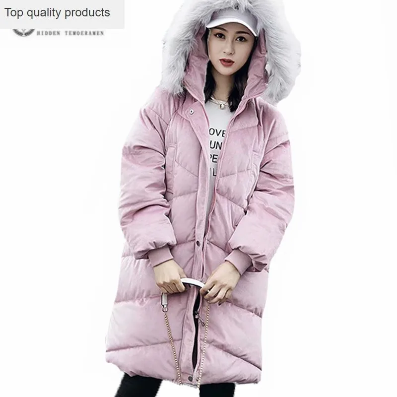 Вельветовое 200 кг свободное зимнее пальто женские топы корейский розовый большой