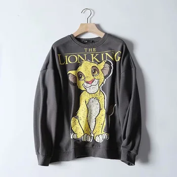 

fashion hoodies sweatshirt women high street vintage lion king cute printing o-neck oversize terry cotton pullovers women tops