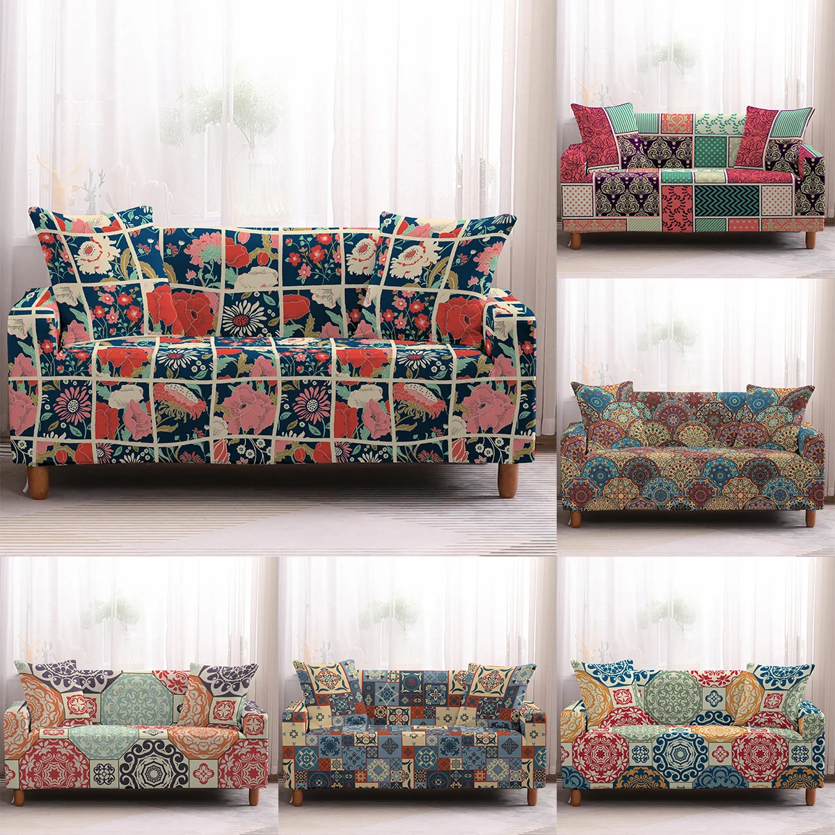

DIDI Bohemia Elastic Sofa cover Wrap All-inclusive Slip-resistant Sofa Covers seat couch covers Sofa Towel Single/Two/Three/Four