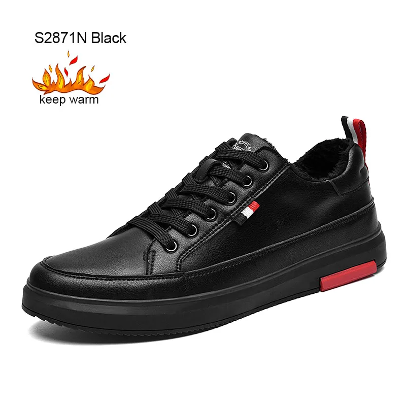 S2871N Black SUROM; Классическая кожаная повседневная обувь; мужские удобные белые кроссовки с дышащей сеткой; модные мужские Нескользящие кроссовки на шнуровке; zapatillas hombre - Цвет: S2871N Black