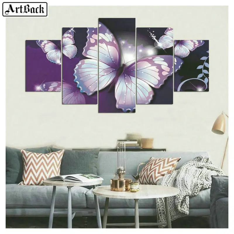 

Five spell diamond painting butterfly purple landscape 5d full square drill sticker diamond mosaic crafts home decoration