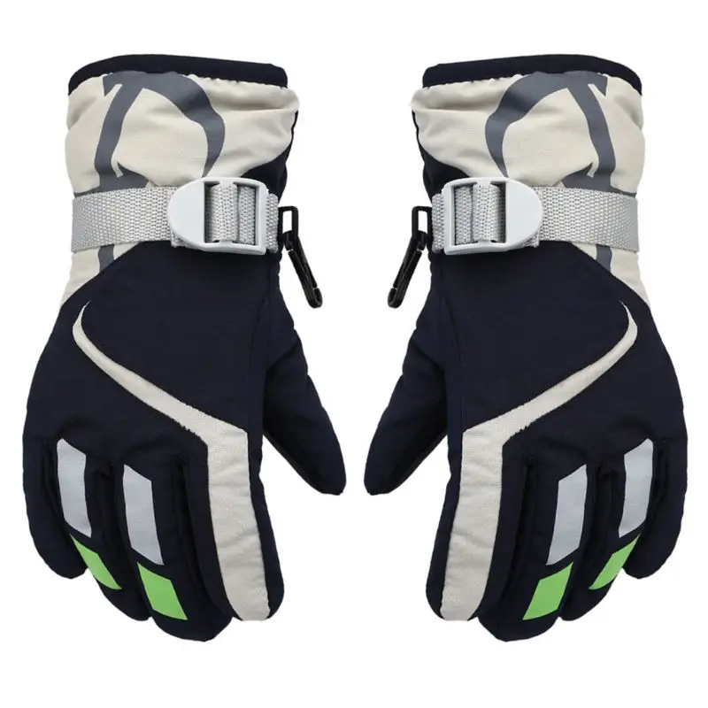 KLV Children Boys Girls Winter Warm Windproof Waterproof Sports Ski Gloves Kids Breathable Adjustable Glove - Color: Navy